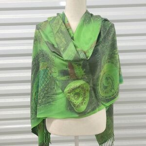 Cashmere Scarf Wrap Fringe Prague Souvenir Scenes Of The City Green